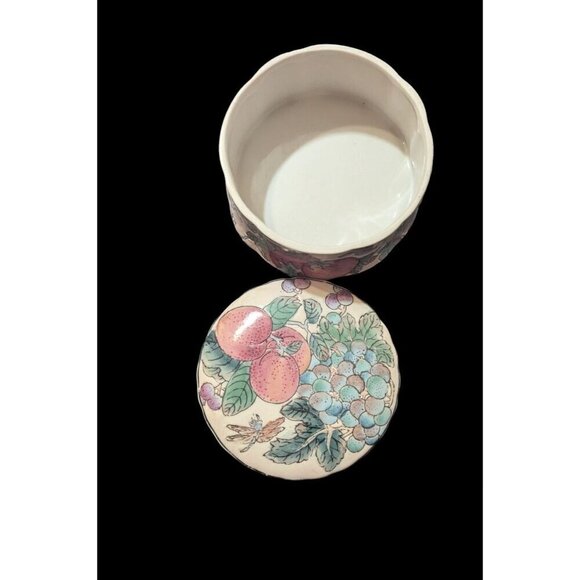 Andrea By Sadek Decorative Porcelain Trinket Box With Fruit Design  jewelry - Picture 2 of 8